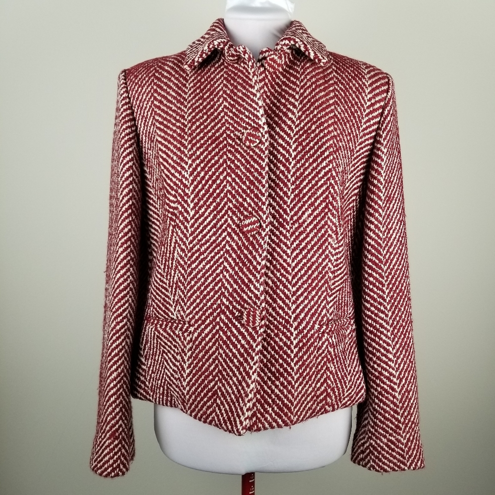 Piazza Sempione Red Stripe Tweed Coat-M/Italy 44